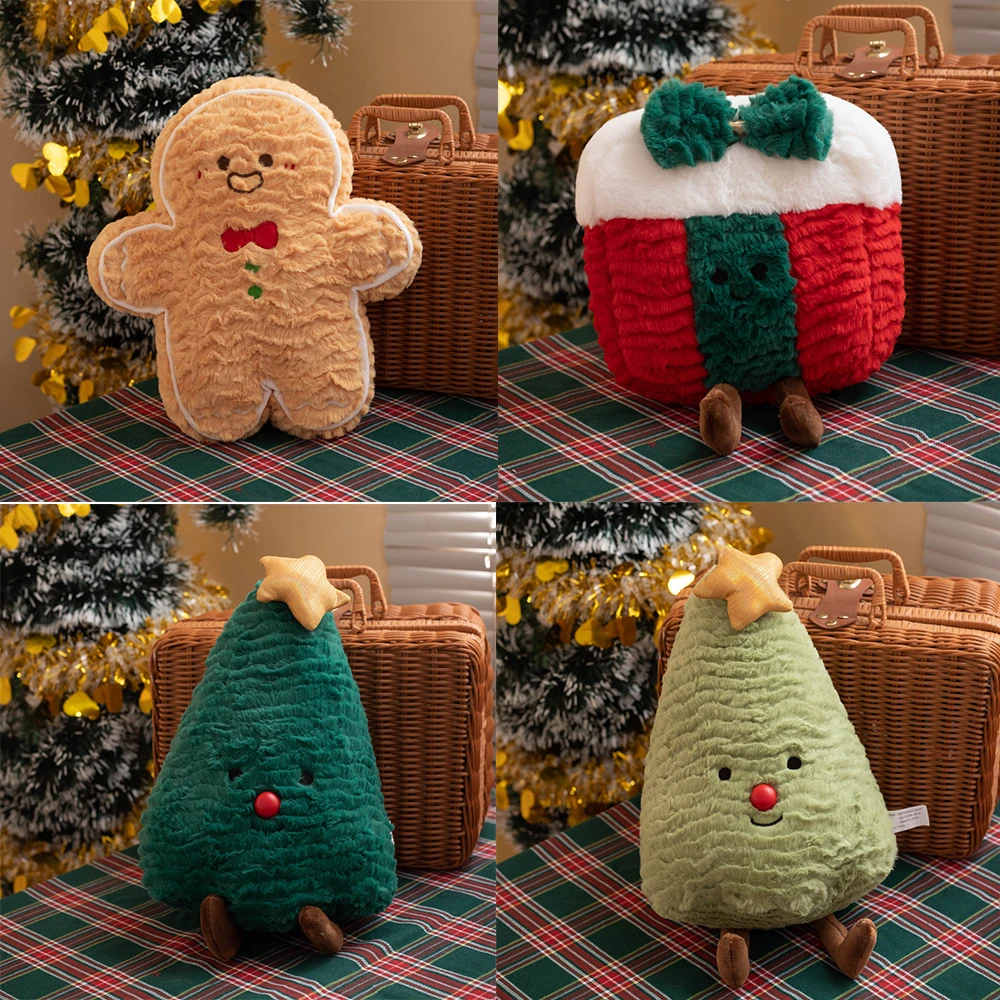 Christmas Gift Box Gingerbread Man Christmas Tree Plush Doll INS Cute Christmas Gift Comfortable Sofa Pillow Cushion Decoration