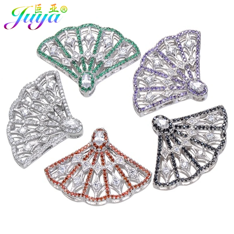Juya DIY Accessories Supplies Cubic Zirconia Floating Sector Connector Mountings For Women Natural Stones Pearls Jewelry Making