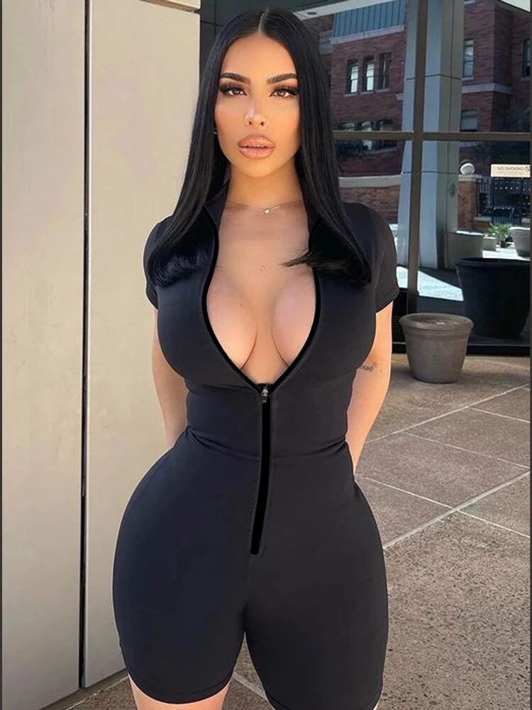 

Sculpting Playsuit Women Sexy Short Sleeve Waist Corset Rompers Jumpsuits Femme Summer Zip Body-Shaping One Piece Outfits