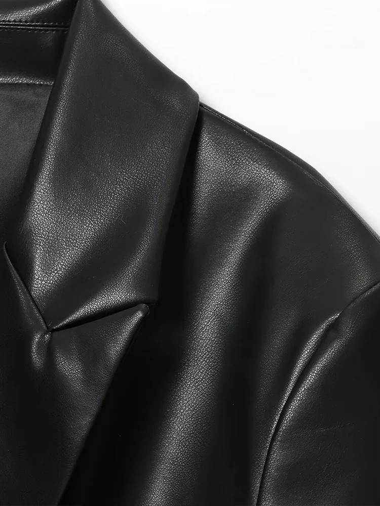 النمط الأوروبي والأمريكي الخريف الوافدين الجدد الملابس النسائية مزاجه سليم صالح تقليد الجلود سترة طويلة الأكمام #3