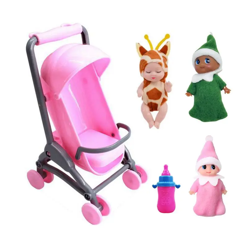 

Новинка, 5 предметов/партия, детские игрушки, миниатюрная коляска, 4-дюймовая кукла, рождественская фигурка, кормушка, быстрая доставка, подарок на день рождения для девочек