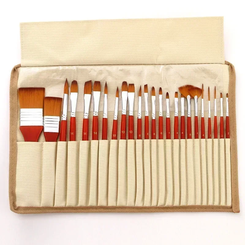 24 PCS Different Sizes Paint Brushes Set Professional Nylon Hair Wooden Handle Paintbrush with Scraper Art Supplies Stationery