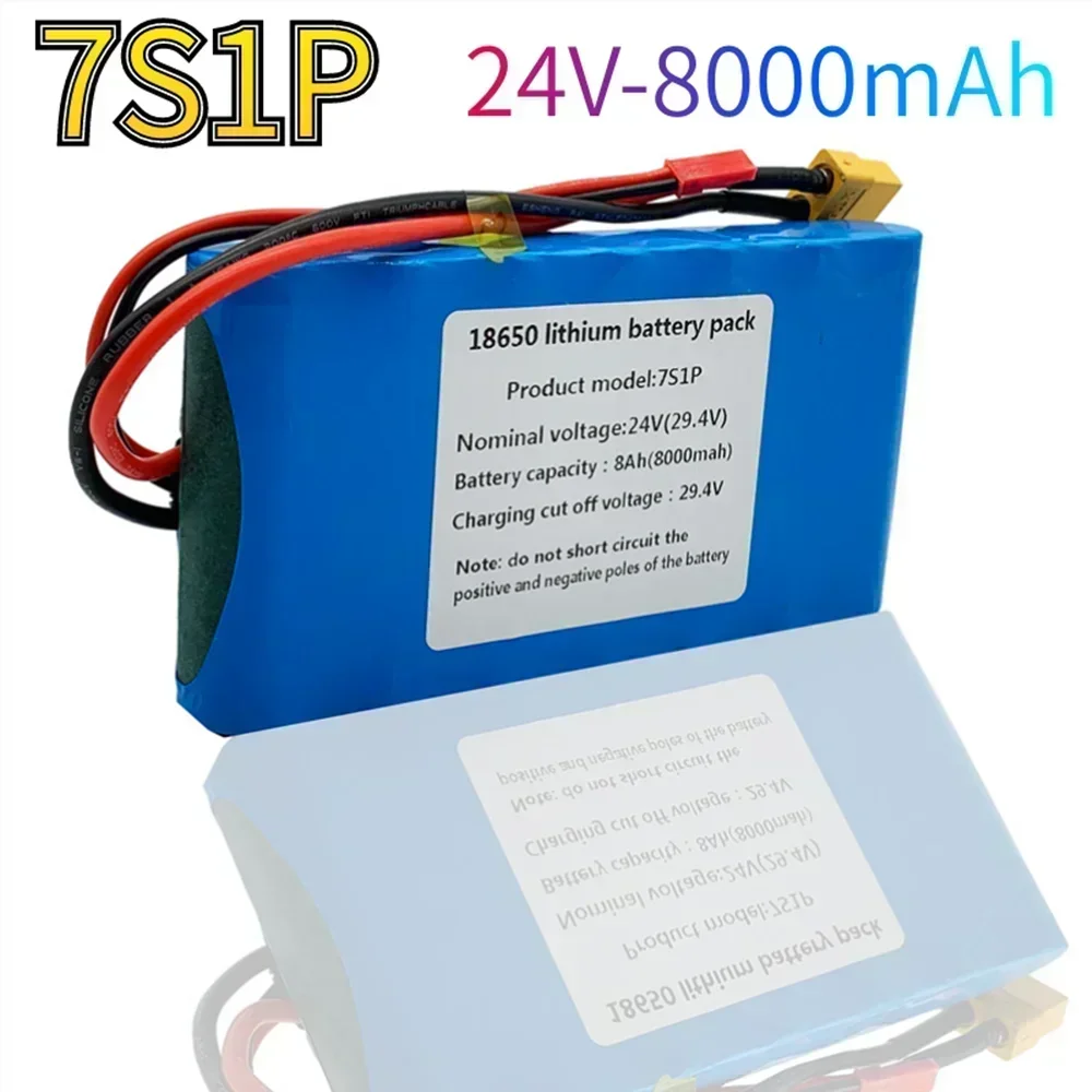 New 7S1P 24V 8000mah 18650 Lithium Ion Battery Pack Is Suitable for Scooter Toy Bicycle with Built-in BMS and Charger Sales