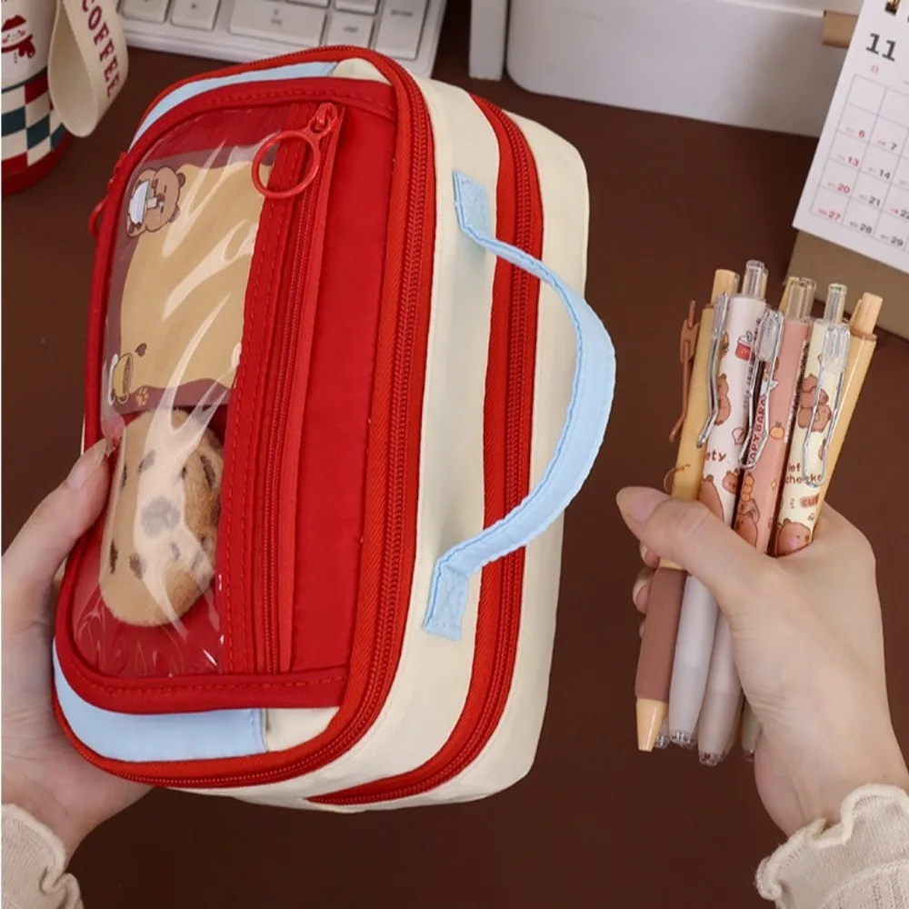 

Fashion Large Capacity Canvas Pencil Case Zipper Portable Pencil Bag Holder Multi Layers Stationery Storage Bag Student