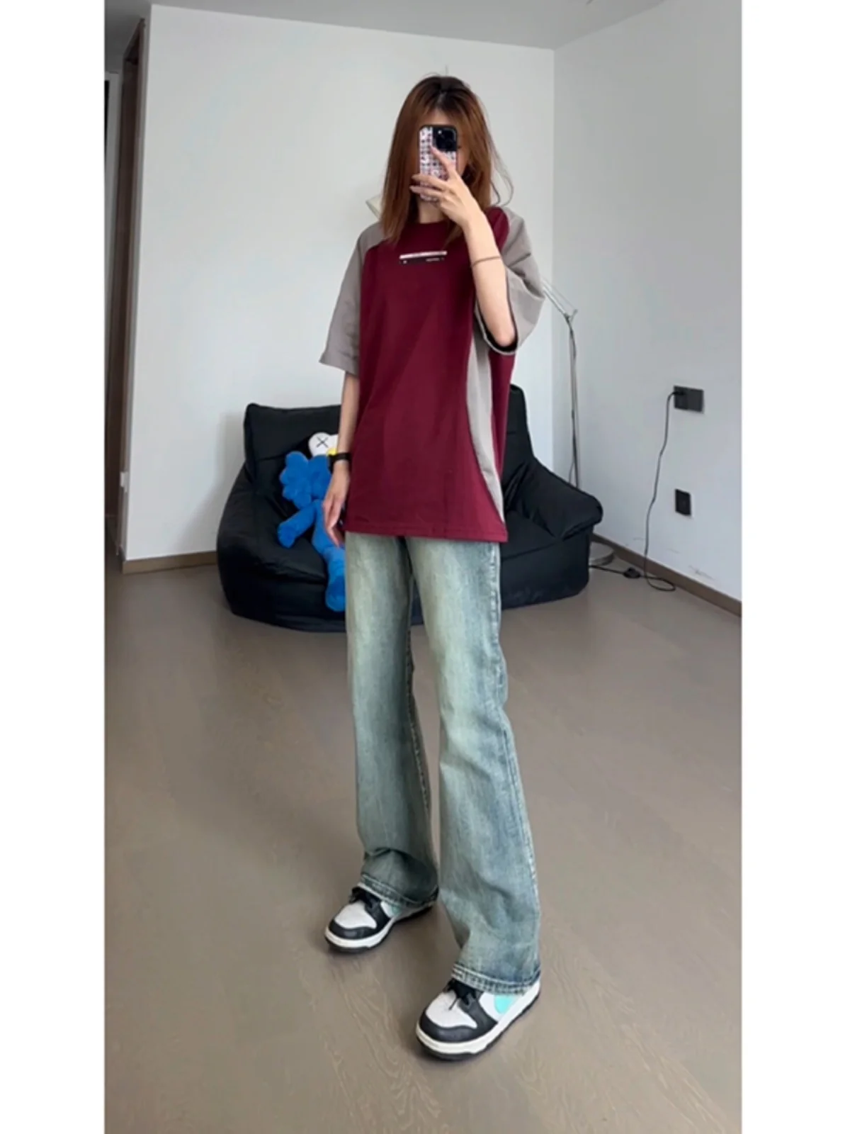 

Retro American Waed Bamboo Pattern High Waist Men's Summer Thin Straight Leg Slimming Micro Flared Jeans Youth Trend Cotton...