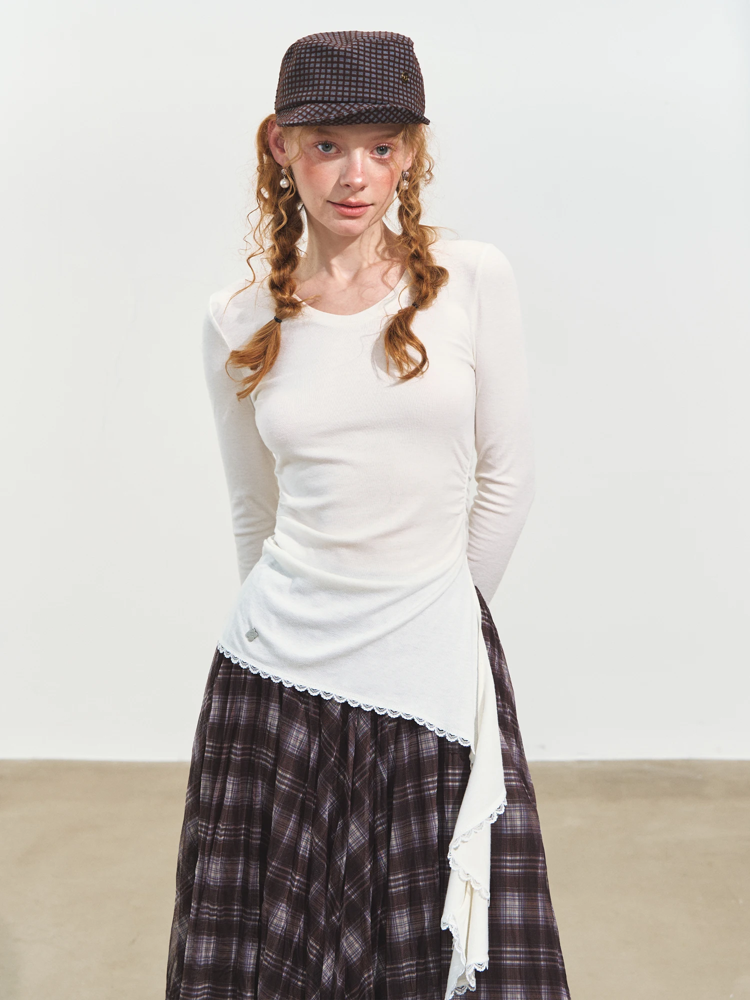 

SOMESOWE Heart Collar Asymmetrical Pleated Top Women's Casual Loose Fit T-irt Creative Pattern Summer Long Sve