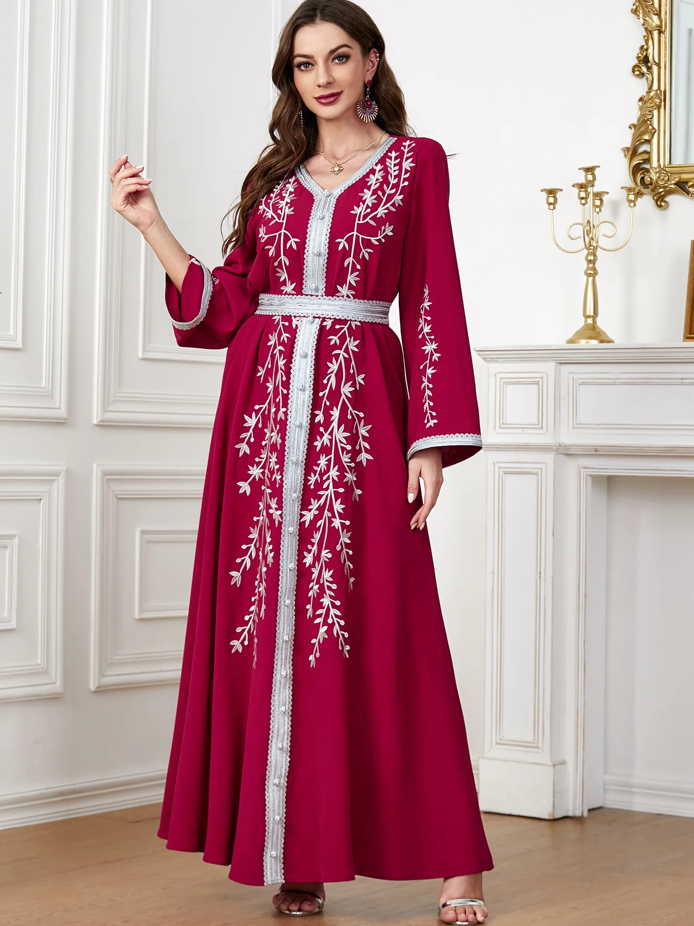 

Moroccan Embroidery Party Gown Women Muslim Long Dress Dubai Turkey Middle East Arab Abaya Islamic Jalabiya Caftan Ramadan Eid