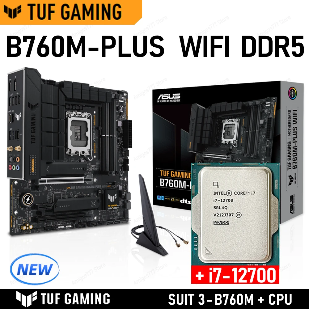 ASUS TUF GAMING B760M PLUS WIFI DDR5 Kit Intel i7 12700 CPU + Kingston FURY Beast DDR5 32G (16G*2) 5200MHz RAM Suit B760 Gaming