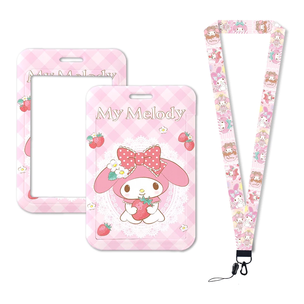 Cute Sanrio Hello Kitty Melody Work Card Holder permesso di lavoro nome Badge con portachiavi studente ID Card Pack porta cordino