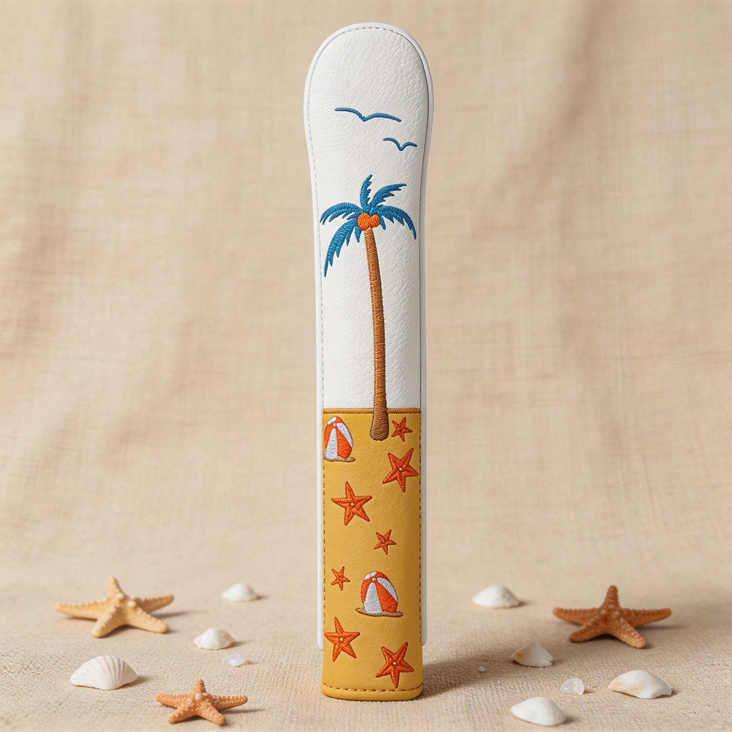 1PC Beach Coconut Tree Embroidery Golf Alignment Stick Cover, Stylish Golf Direction Rod Protective Sleeve