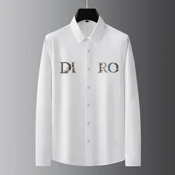 Autumn and winter fashion trend brand slim fit embroidered cotton long sleeved embroidered letter casual versatile shirt