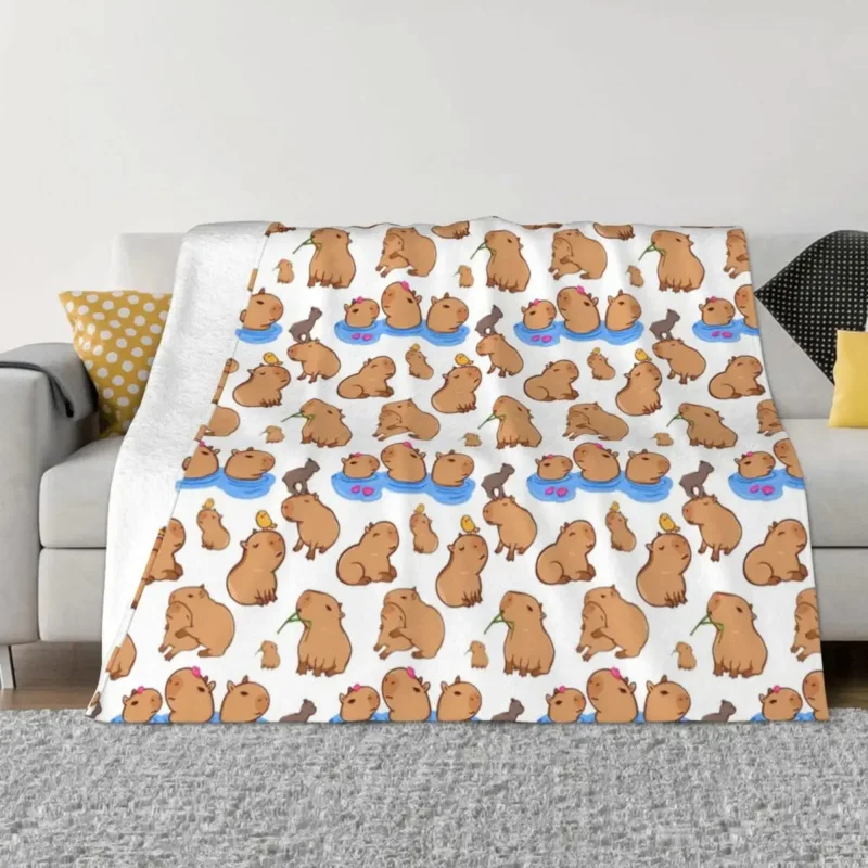 

Capybara Pattern Blanket Cover Animal Flannel Throw Blankets Home Couch Personalised Soft Warm Bedspreads