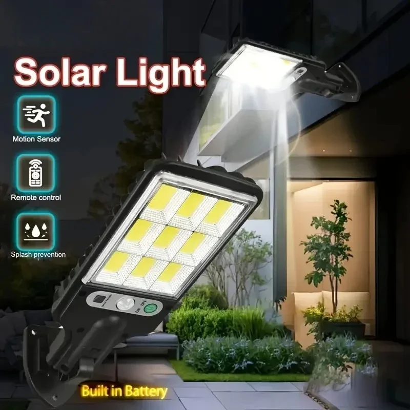 

Солнечная лампа безопасности, датчик движения 108 COB, 3 режима водонепроницаемой уличной лампы с дистанционным управлением для сада/чвора/пачеты