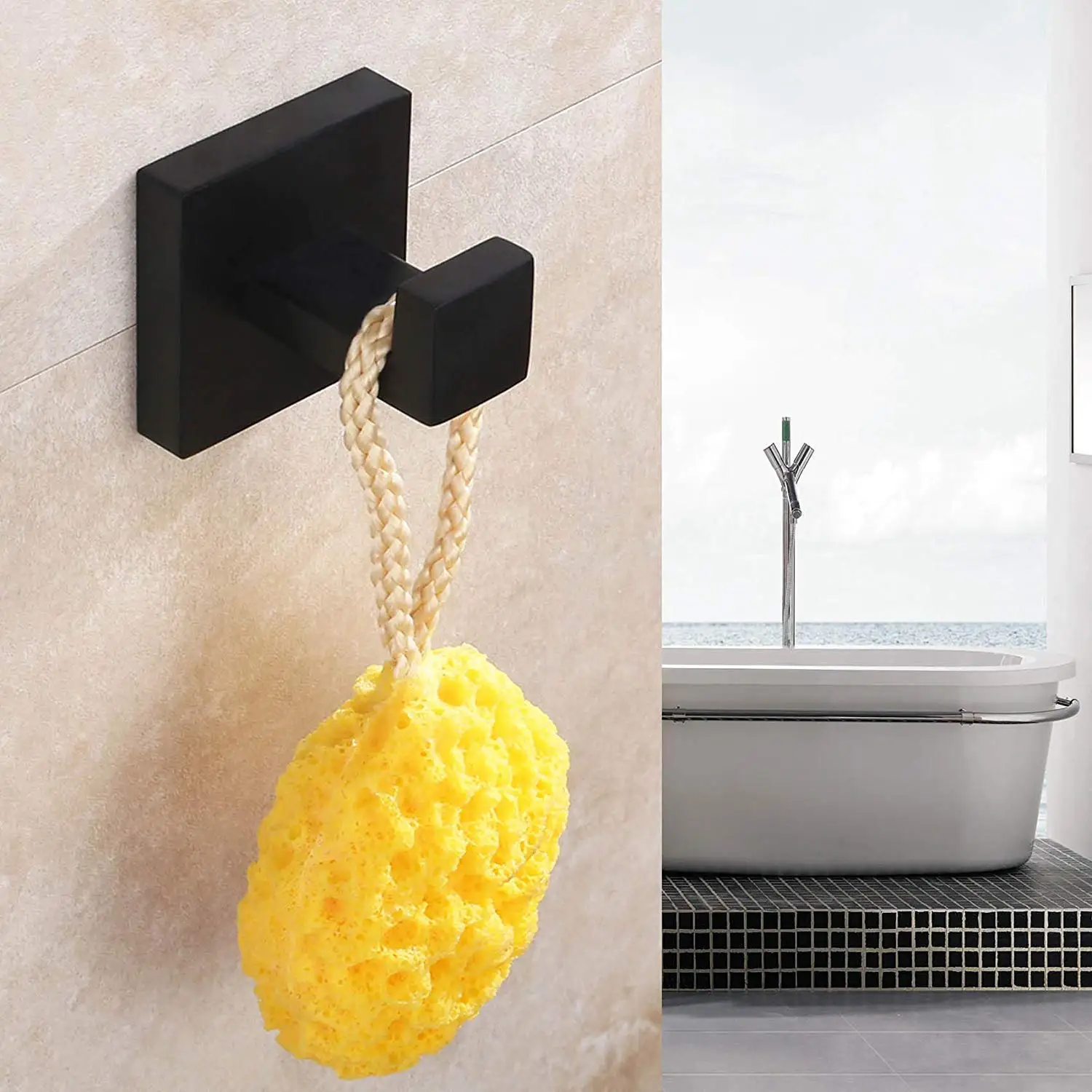 Confezione da 2 ganci per asciugamani neri opachi bagno in acciaio inossidabile vestiti antiruggine appendiabiti appendiabiti da parete quadrato wc cucina