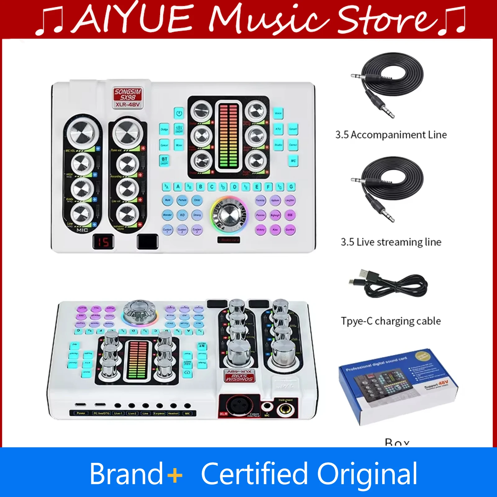 

Звуковая карта SX98, белая английская версия, 48 В, звуковая карта, устройство для телефона, компьютера, профессиональная звуковая карта, студия записи песен K