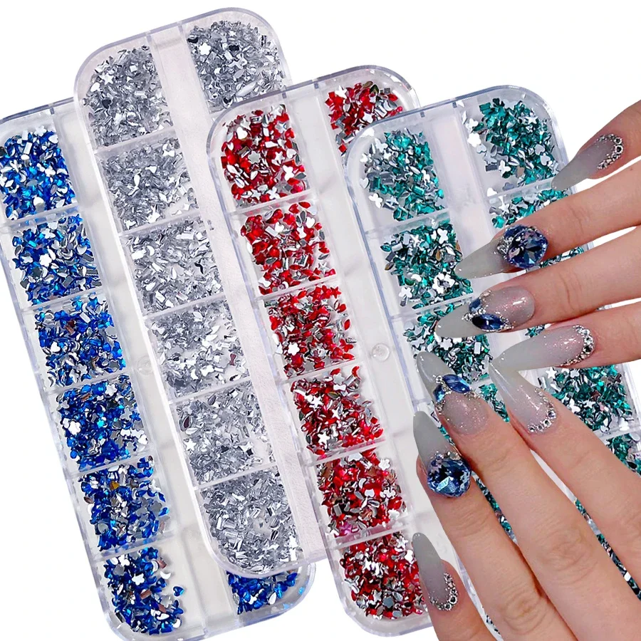 

12 Grid Shimmering Nail Art Rhinestones, Flatback Gemstones for Versatile Decoration - Nails Shoes Makeup Bags