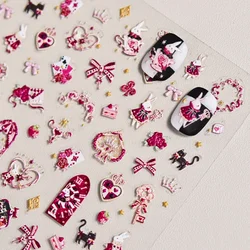 Poker Bunny Sir Cat Bow Tie Star Heart Cute Cartoon Rabbit King Embossed Relief Self Adhesive Nail Art Sticker 5D Manicure Decal