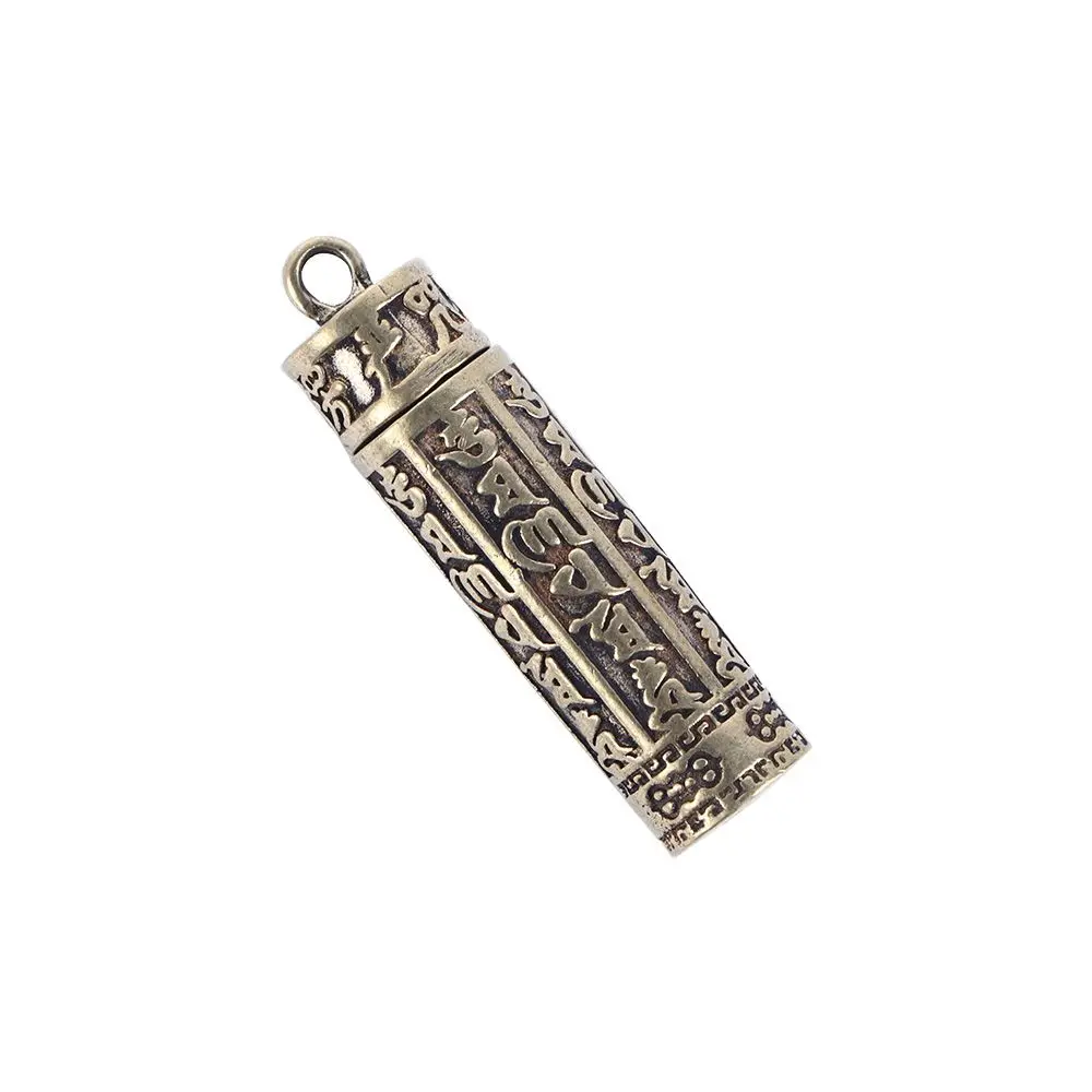 Portable Brass Cylindrical box Keychain Memorial Keepsake Necklace Pendant Travel Pill Case Buddhist Pendant Medicine Pill Box