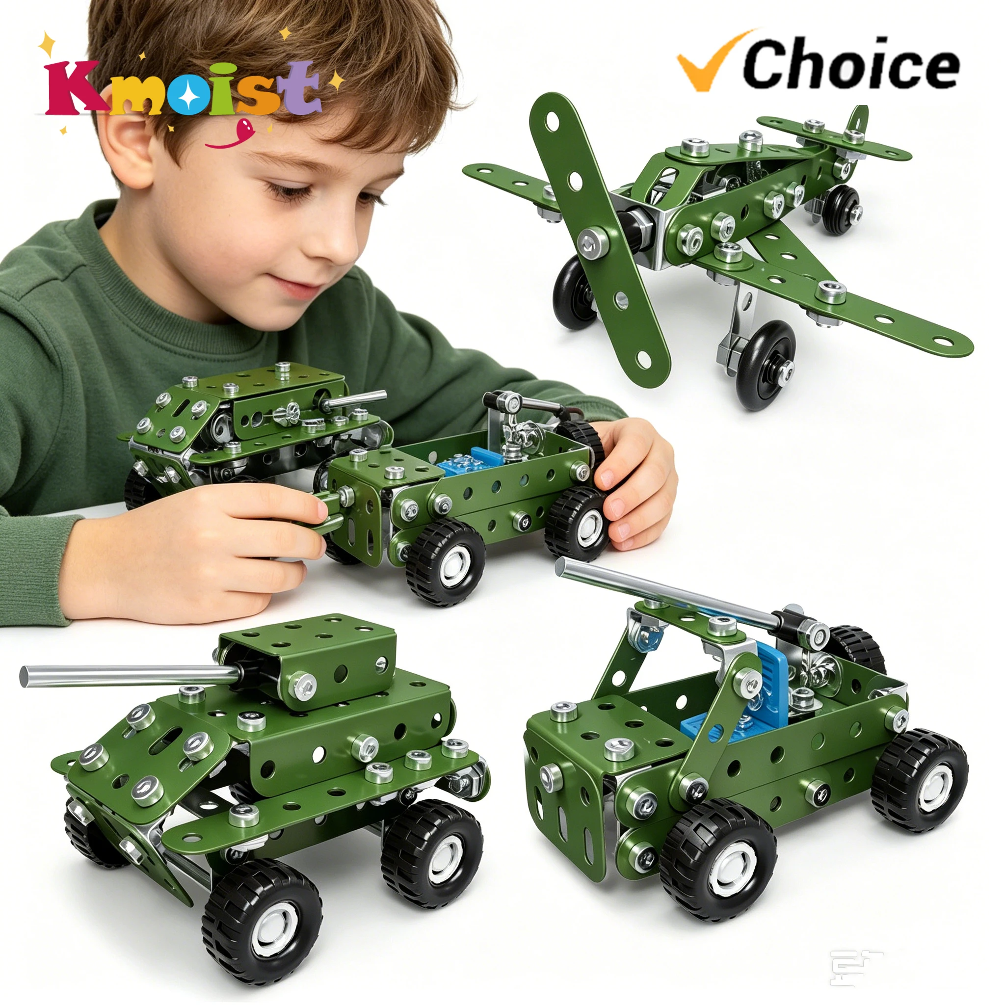 166pieces Metal Assembled Aircraft with Screws and Nuts Disassembly and Assembly Building Block Model Toys for Boys Kids Gifts