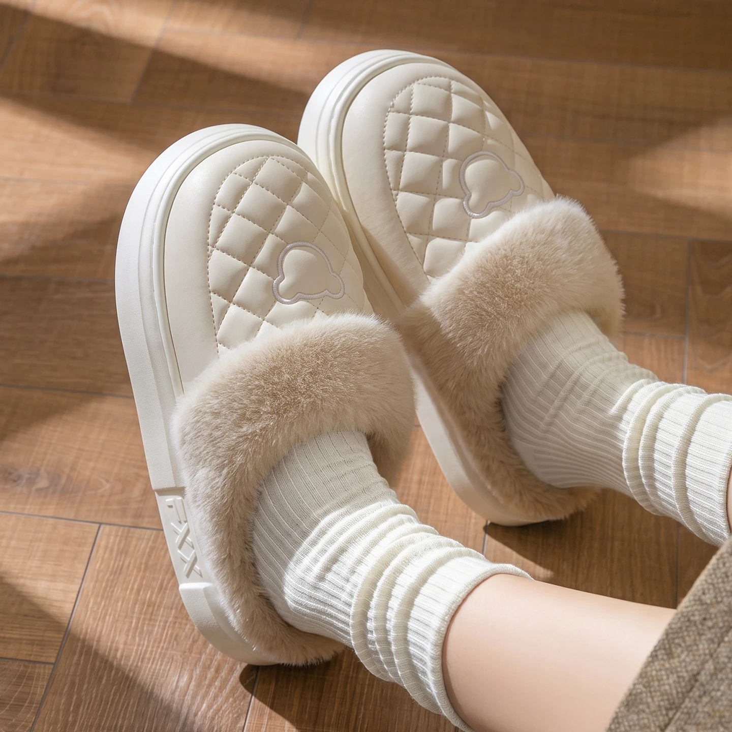 Herren Damen Winter Warme Hausschuhe Wasserdichte Plattform Dicke Sohle Fell-Slides Gemütliche Plüsch Rutschfeste Weiche Indoor Outdoor Baumwoll-Mules – Detail 11