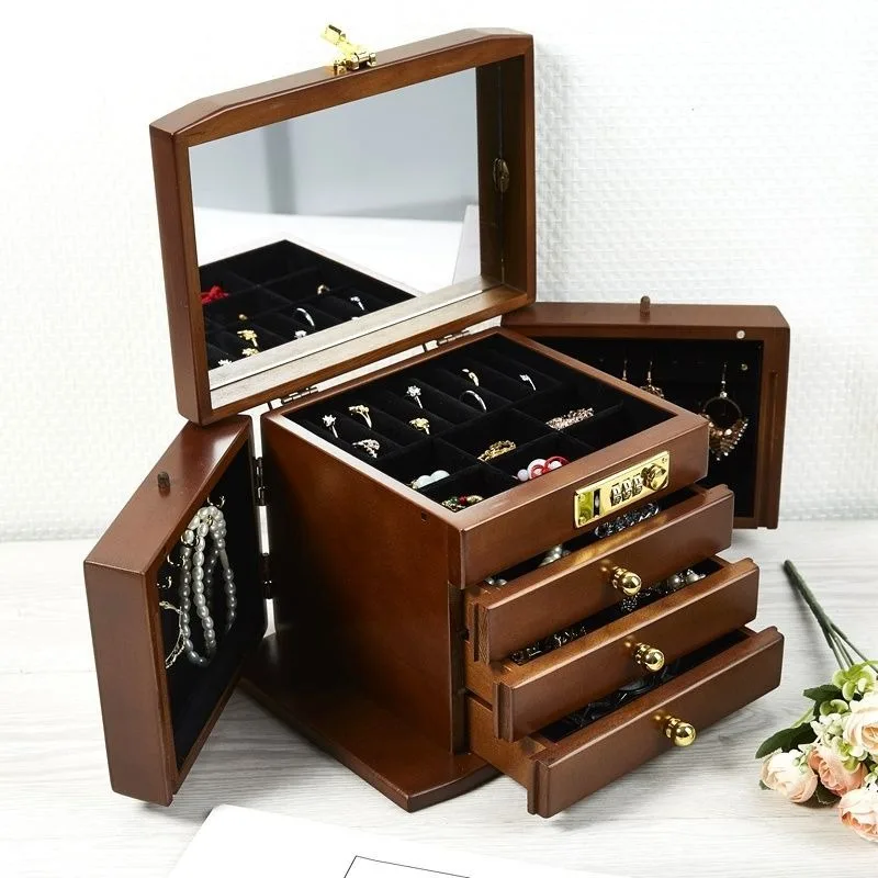 

Solid Wood Jewellery Box Exquisite Jewelry Case Large Capacity Multifunctional Jewellery Boxes with Lock Mirror Jewelry Cases