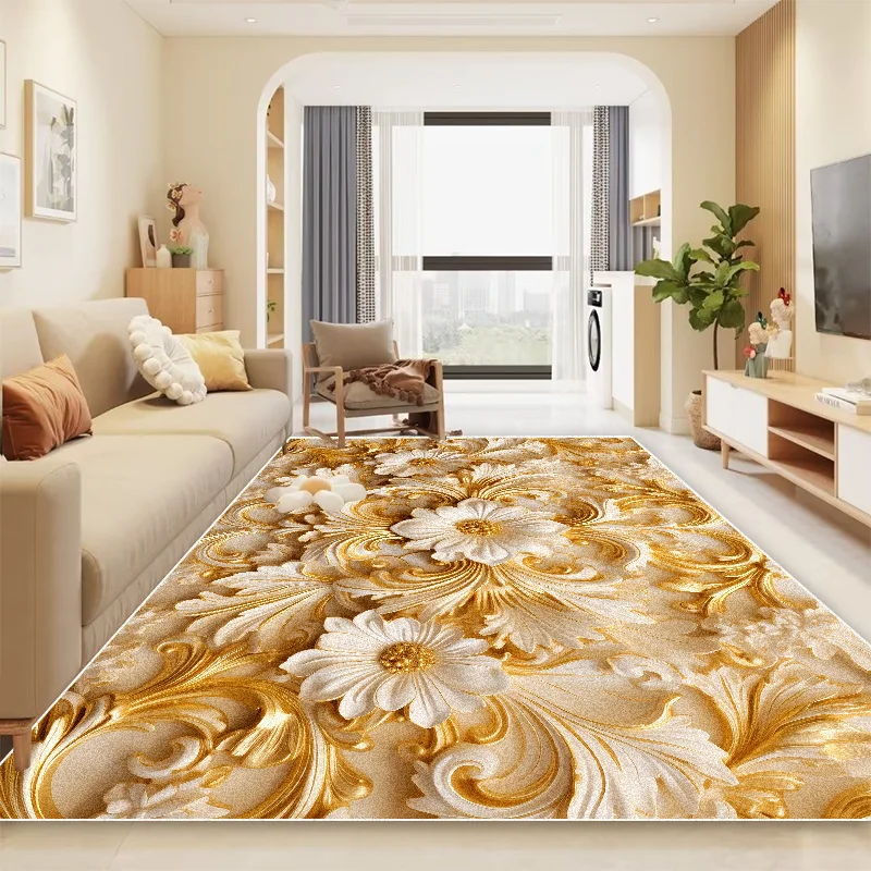 

Golden Flower Carpet for Living Room Home European Luxury Large Area Soft Rug Bedroom Decor Non-slip Floor Mat Ковер Tapis 러그