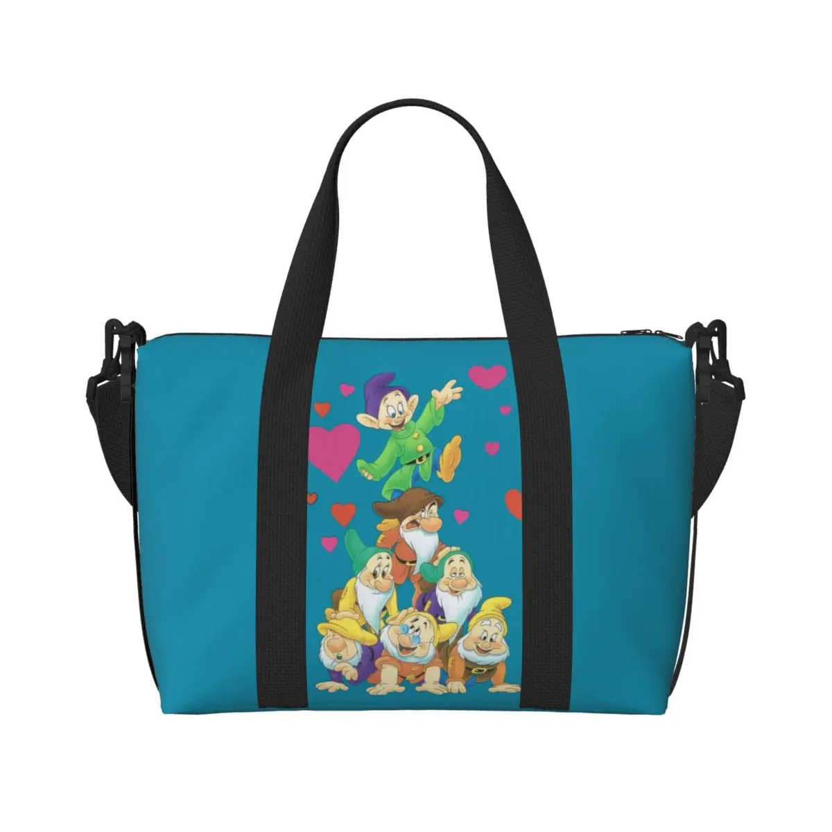

Custom Snow White And Anime The Seven Dwarfs Tote Bag Women Large Capacity Gym Beach Shoulder Travel Bag