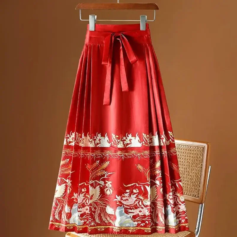 Elegant Ethnic Hanfu Pleated Skirt Women Long Chinese Style Horse Face Skirts Vintage Party Wear Vestido De Festa Faldas Mujer
