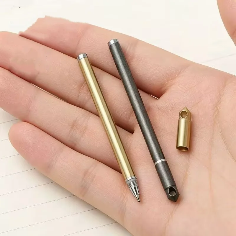 EDC Mini Brass Spiral Signature Pen Tactical Pen Replaceable Pen Refill for Pocket Pen Metal Ballpoint Pen Gift Portable Pen