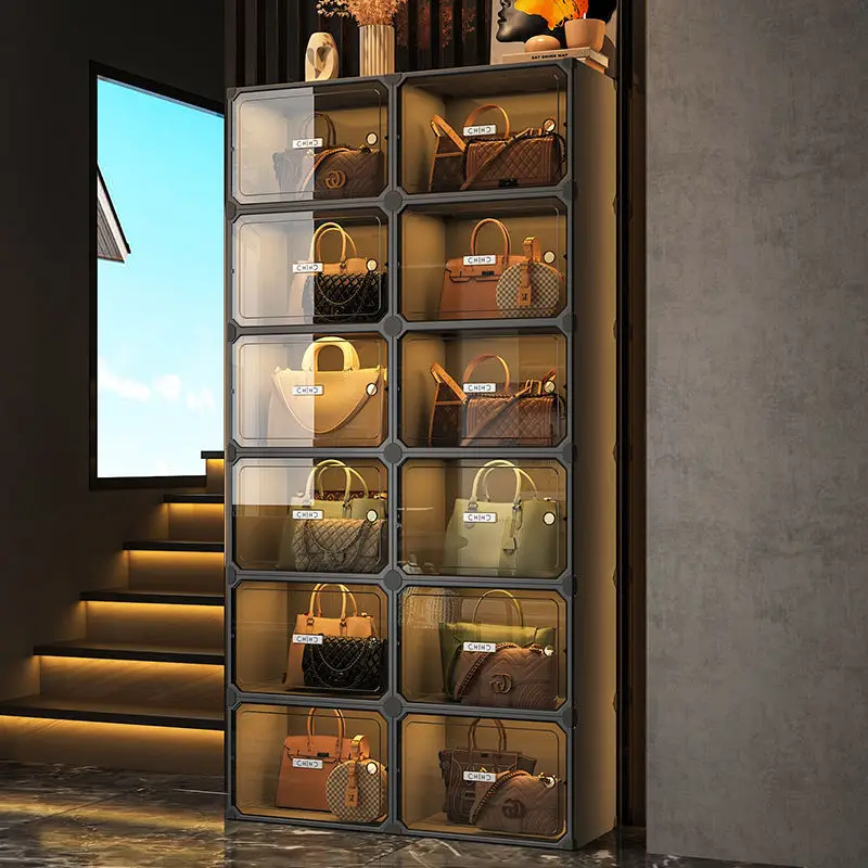 Household finishing bedroom shoe rack transparent floor display cabinet