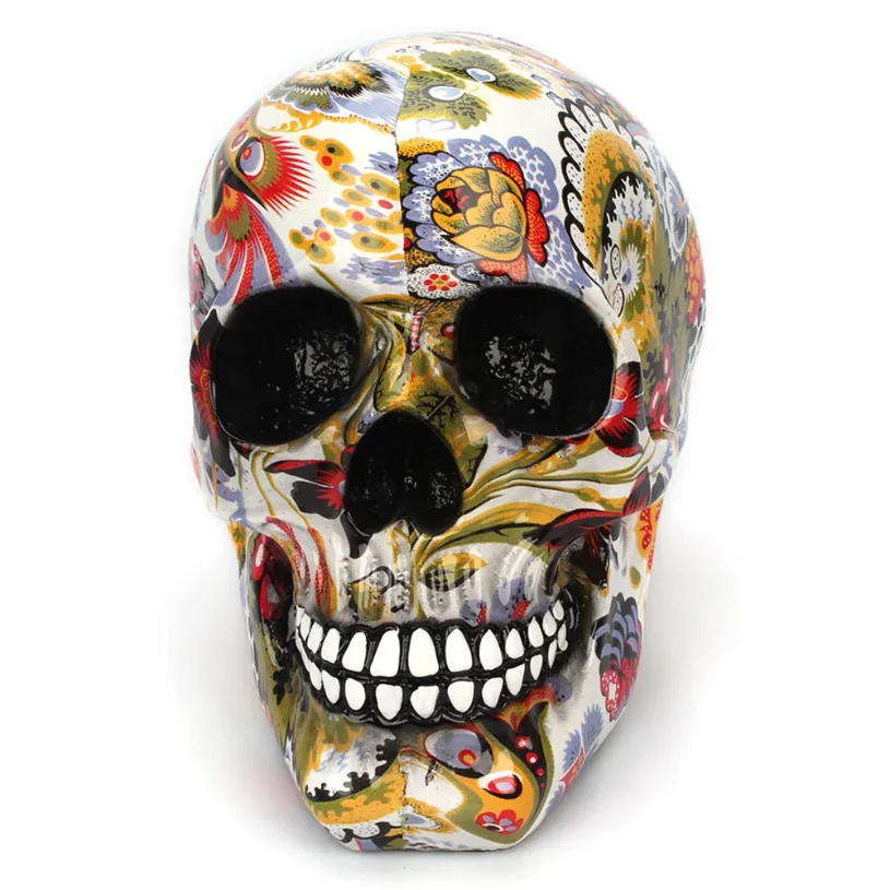 Horror Skull Decoration Resin  Color Flower Painting Halloween Skull Home Bar Table Desktop Decoration Craft Gift 114*180*155mm