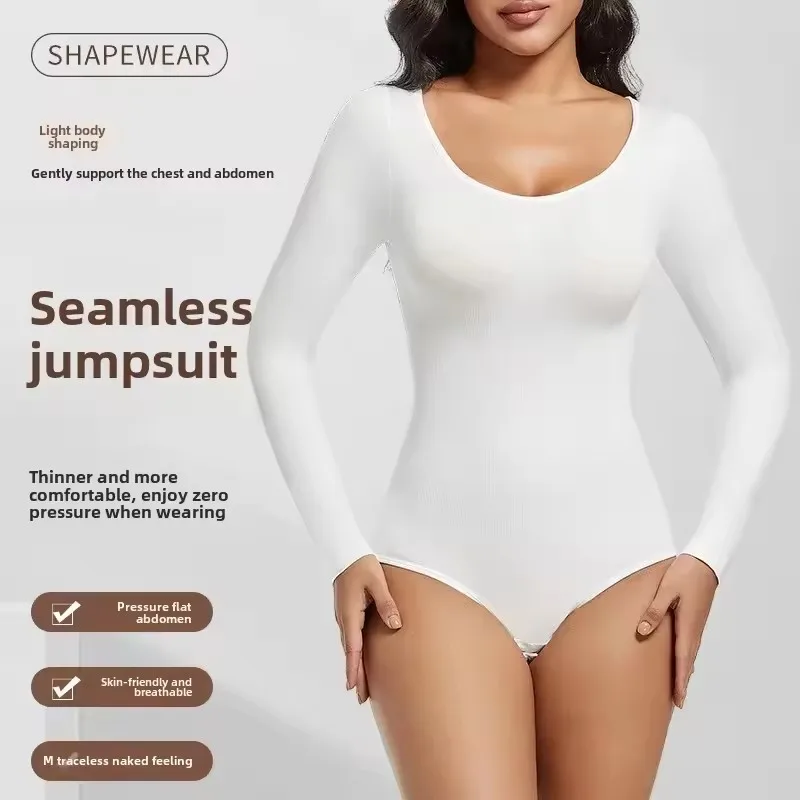 المرأة مفتوحة المنشعب قطعة واحدة ارتداءها طويلة الأكمام سلس سليم الملابس الداخلية مدرب خصر محدد شكل الجسم غمد شقة البطن ملابس داخلية