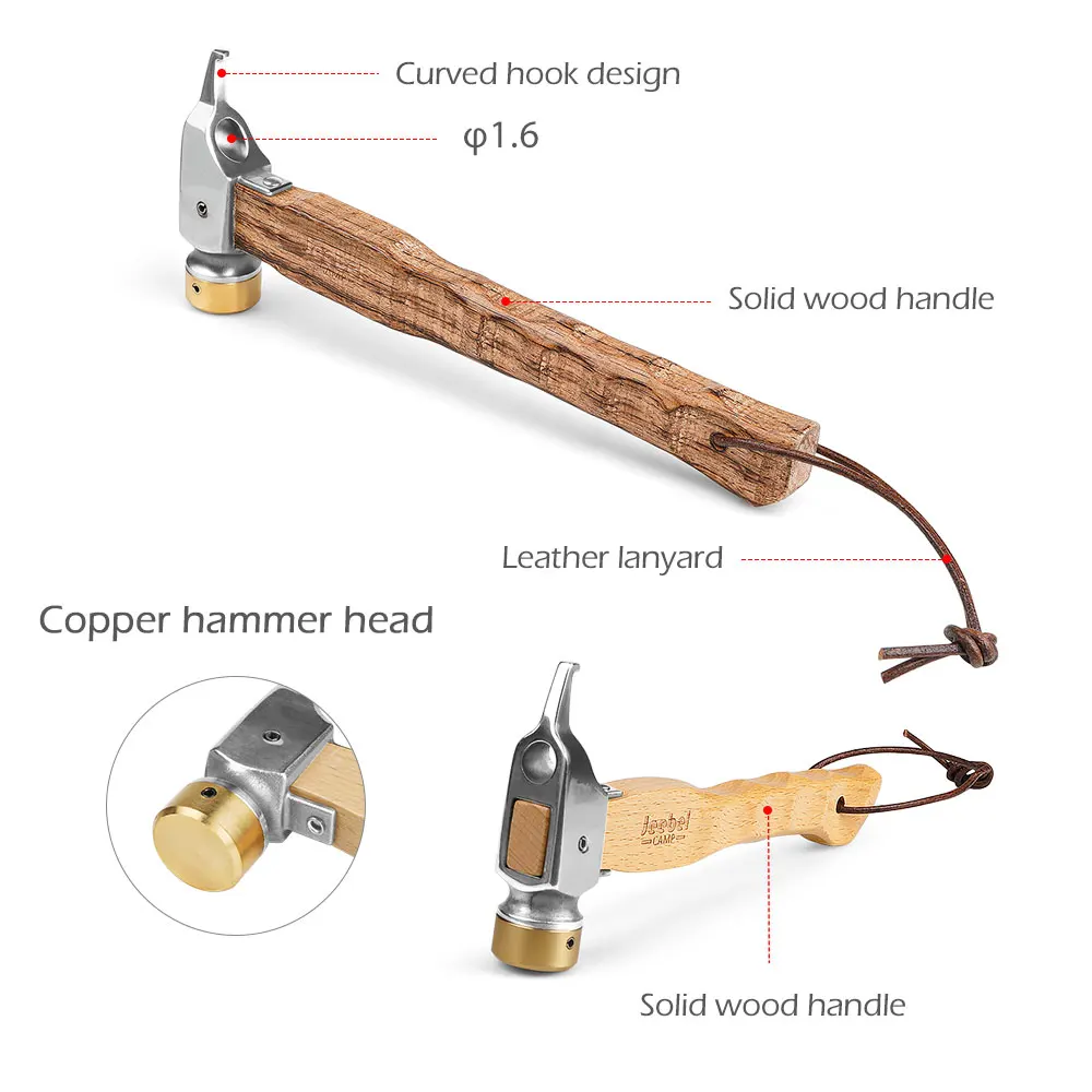 Imagem -06 - Multifuncional Camping Hammer com Cobre Cabeça Faia com Corda de Segurança Caminhadas ao ar Livre