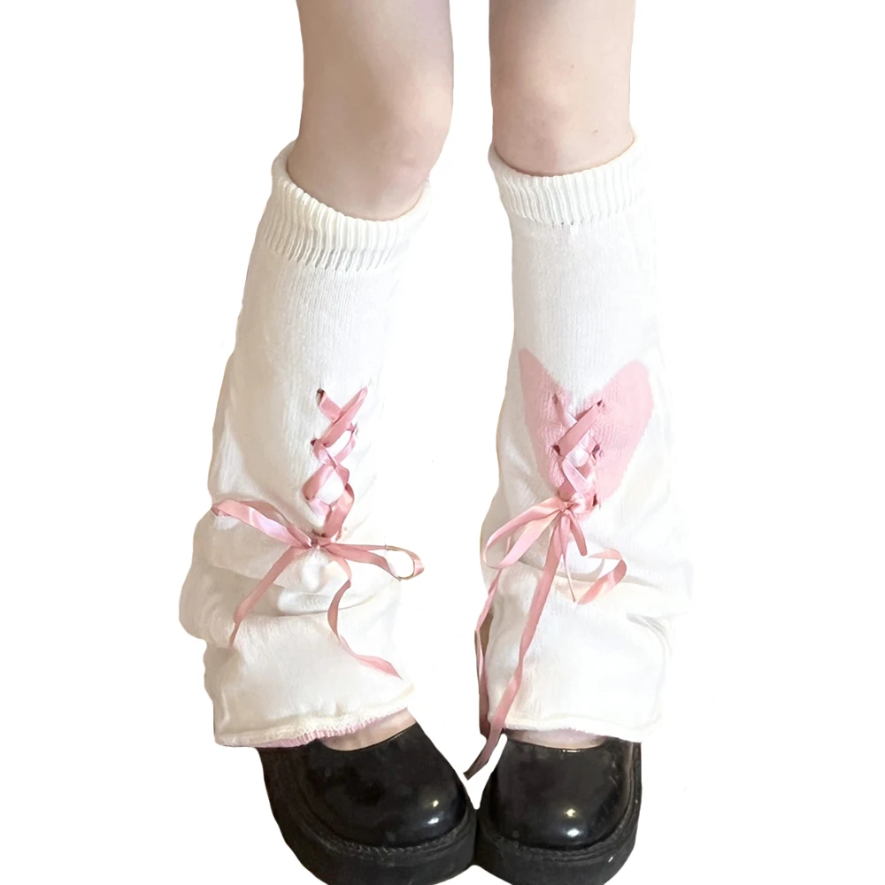 

Autumn Winter Women's Leg Warmers Japanese Style Lolita Girl JK Socks Sweet Love Pattern Bandage Leg Socks Knitted Foot Covers