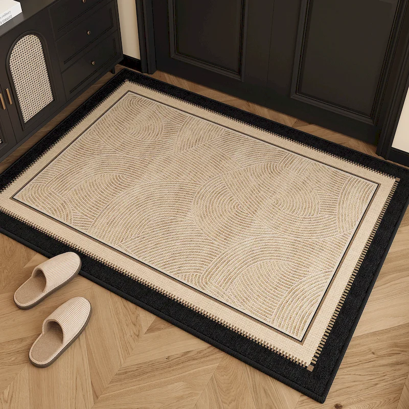 VIKAMA Retro Neutral Bohemian Anti Slip Floor Mat, Minimalist Geometric Floral Carpet For Front Door Entrance, Home Decoration