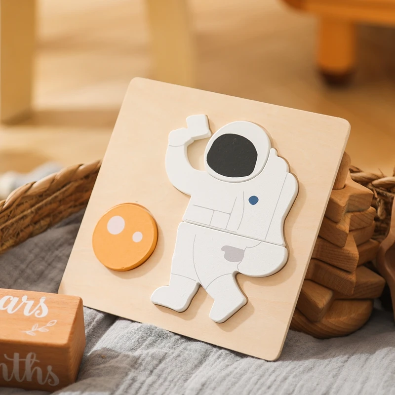 Wooden Cartoon Astronaut Puzzle Board Games Wooden Montessori Creative Puzzle Education Wooden Toys 3D Puzzles Learning Toys