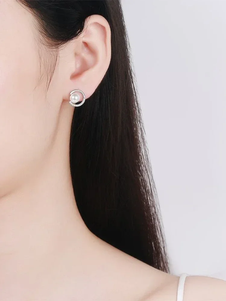 

Hot sales 925 silver earrings GRA Certified Moissanite Pearl CC Shape romantic Light luxury Valentine's Day gift