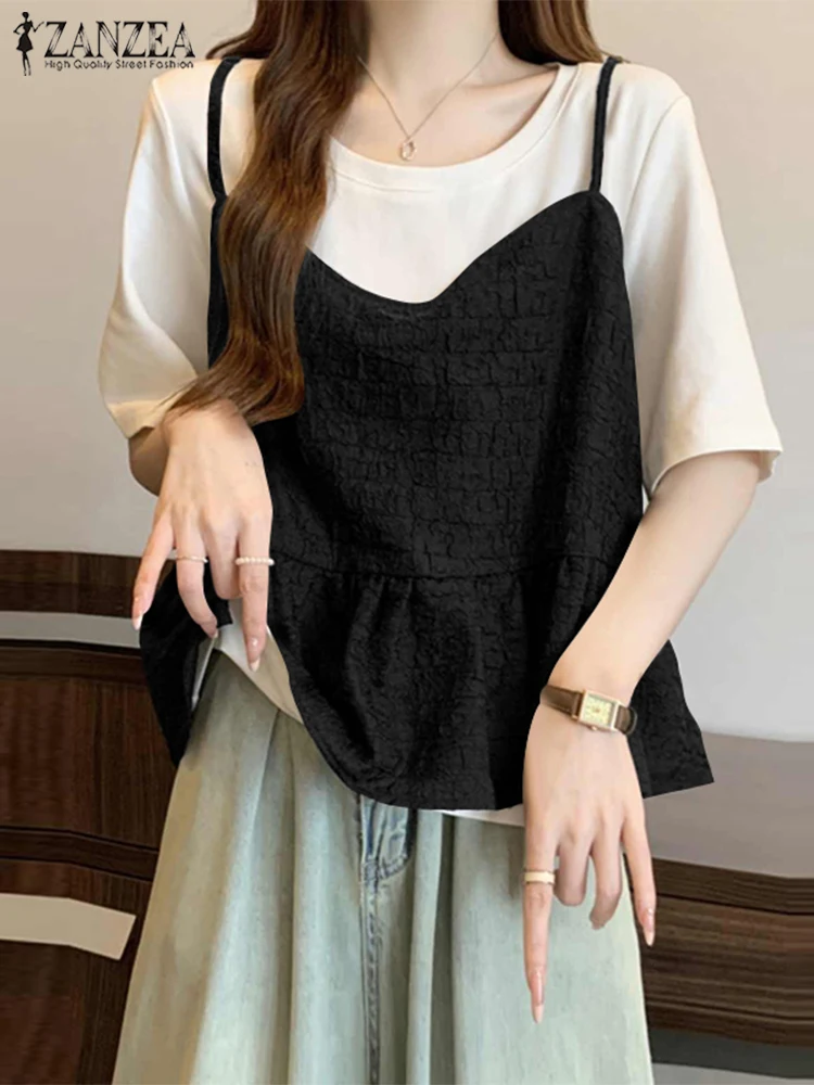 ZANZEA, camisola de verano para mujer, camisetas informales sin mangas a la moda, camisetas sin mangas holgadas de Color sólido con tirantes elegantes, camisetas coreanas para mujer 2025