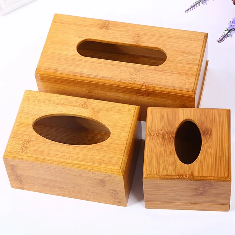 Bamboo Tissue Box Holder Storage Paper Box Tissue Box Cover Car Wood Napkins Holder Case Organizer Home Decoration