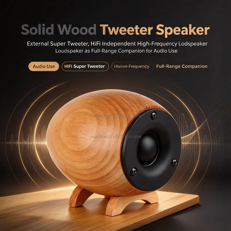 Solid Wood Tweeter Speaker, External Super Tweeter, HiFi Independent High-Frequency Loudspeaker as Full-Range Companion
