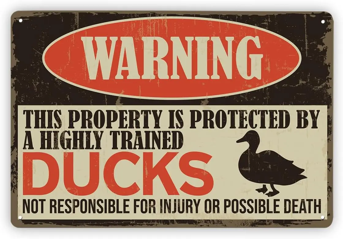 Beware of Duck Sign, Animal Signs, Private Property Sign for House, Funny Decoration for Home Garage Door Gate, Decorative Alumi