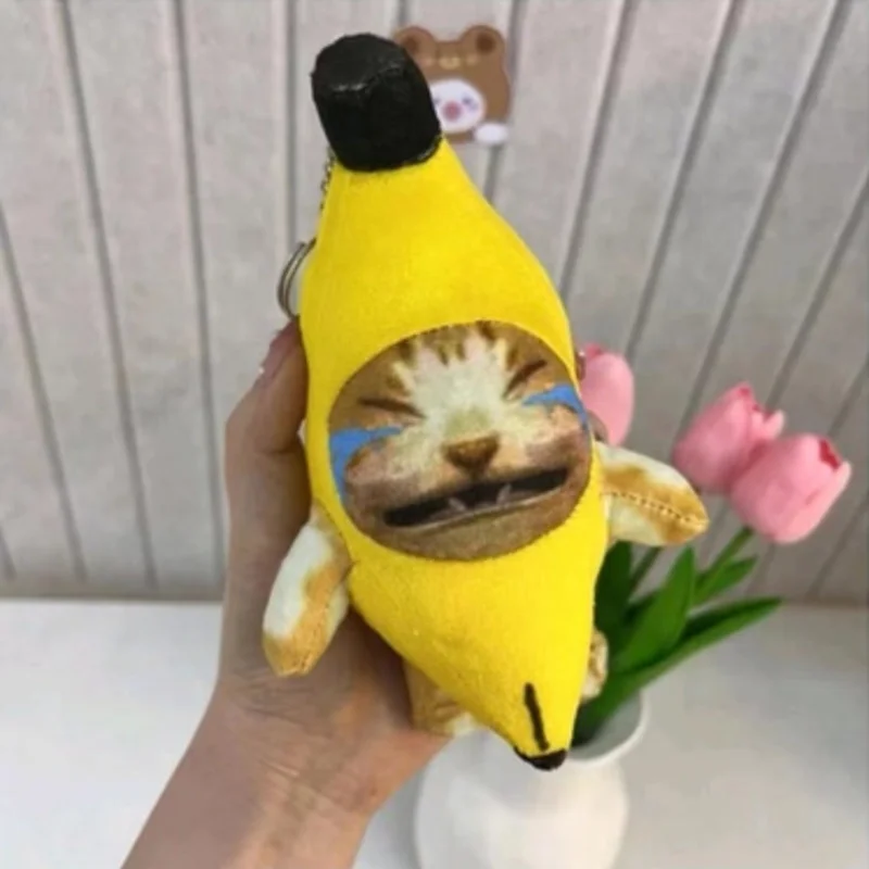 Cute Crying Banana Cat Plush Pingente, Boneca com som, Toy Keychain, Carro, Saco, Pingente engraçado, Chaveiro Presentes, Novo, 2023