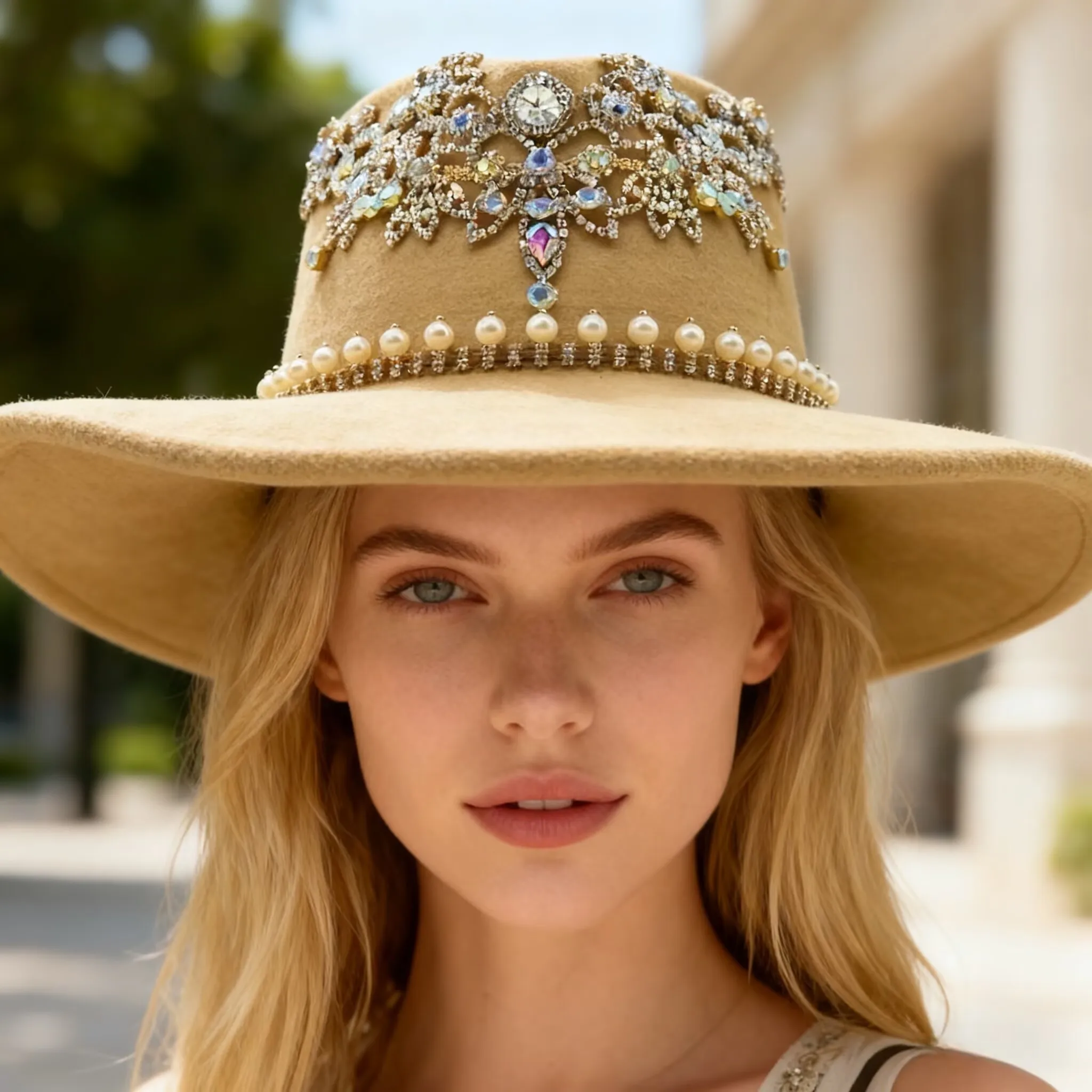 

HongLuan Khaki Disco Costume Hat Adult, Cowboy Hats Rhinestone for Woman, Cowboy Cosplay Female Accessories & Cowgirl Cap