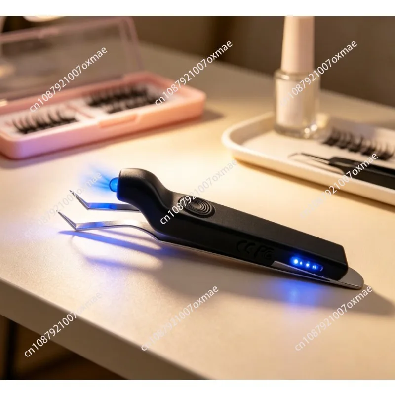LED UV Light Eyelash Extension Tweezers, Professional Lash Glue Curing Tool