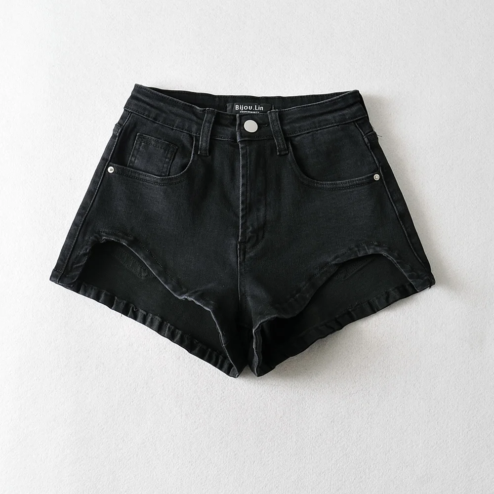 Slimming High Waist Cuffed Short Jeans Distressed Wide Leg Pants Irregular High Rise Shorts Women's Fashion Summer New