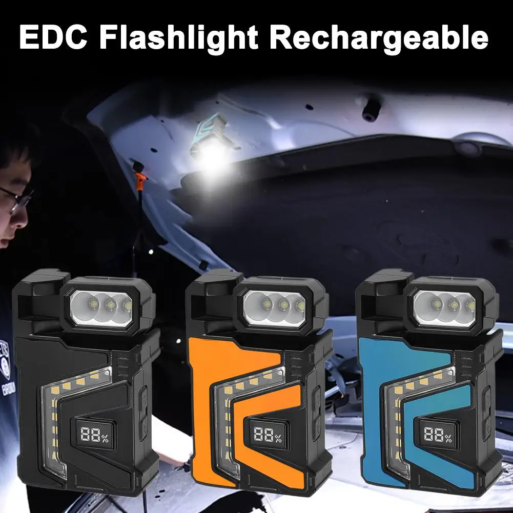 Rechargeable LED Work Light With Magnet Clip Foldable COB Inspection Flashlight Portable Emergency Work Lamp With Power Display