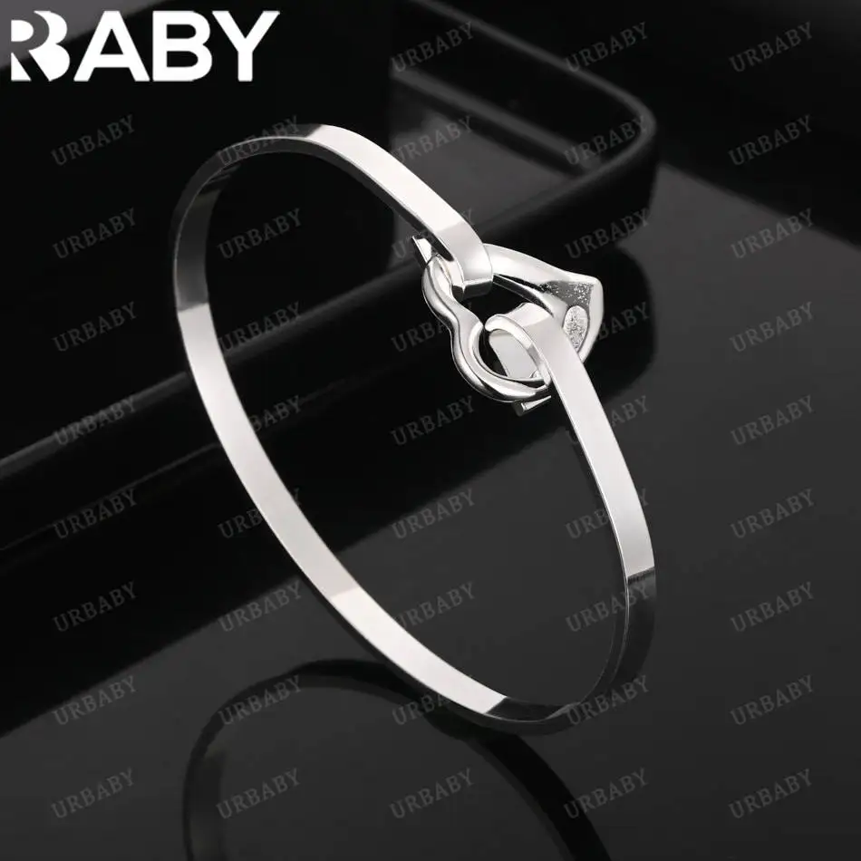 

URBABY 925 Sterling Silver Design Heart Bangle For Women Creativity Gifts Street All-match Party And Daily Wear