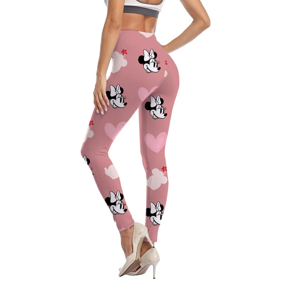 Mickey Mouse print Casual elastic elastic waist slim-fit leggings Home out work travel Wearing comfortable leggings Pink