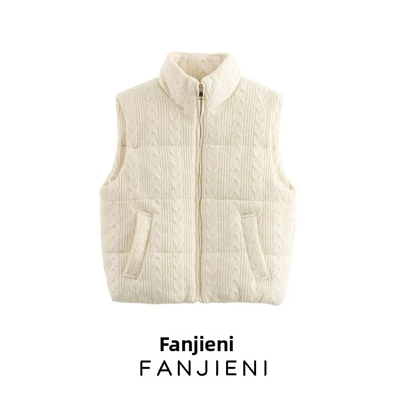 

Loose Knitted Cotton Vest Women's Casual Stand Collar Cross-Border Sle Faionable Color Sweater for Autumn Season