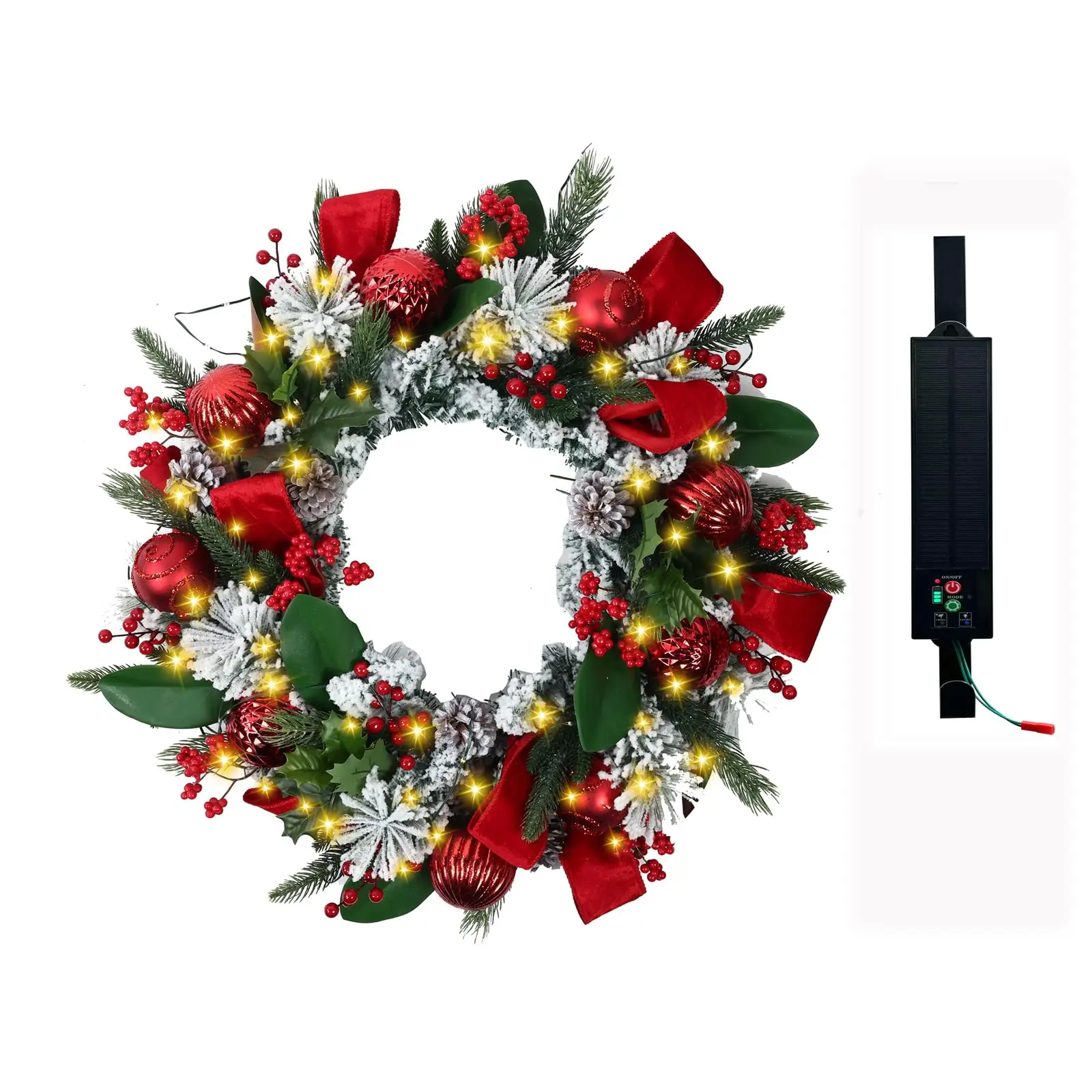 Solar Christmas Wreath 28 Inch Pre-Lit Solar 50 Led Artificial Wreath Outdoor Front Door Window Christmas Decorations